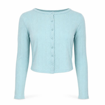 Urban Outfitters Women Blue XS Cropped Button-Up Long Sleeve Top