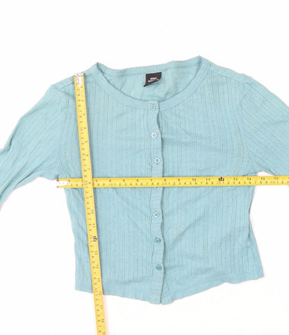 Urban Outfitters Women Blue XS Cropped Button-Up Long Sleeve Top