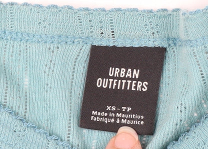 Urban Outfitters Women Blue XS Cropped Button-Up Long Sleeve Top