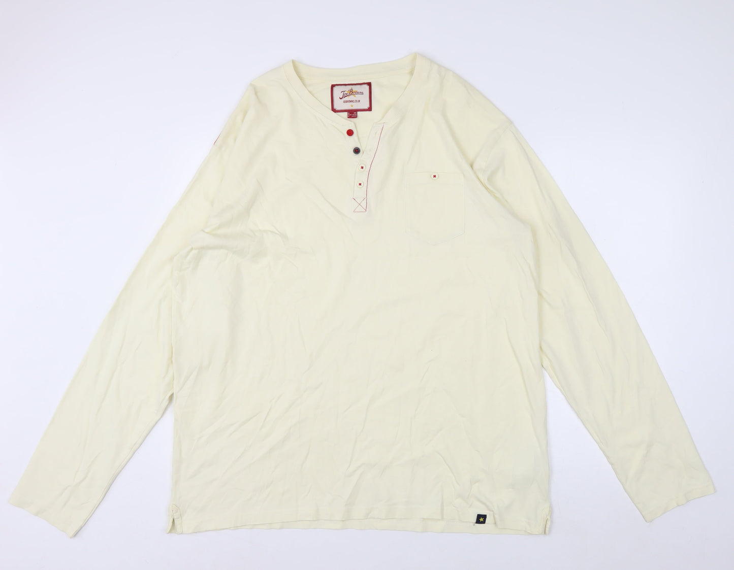 Joe Browns Men's Ivory 2XL Long Sleeve Henley Cotton Top