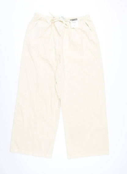 Marks and Spencer Womens Beige Cropped Wide-Leg Trousers Size 14