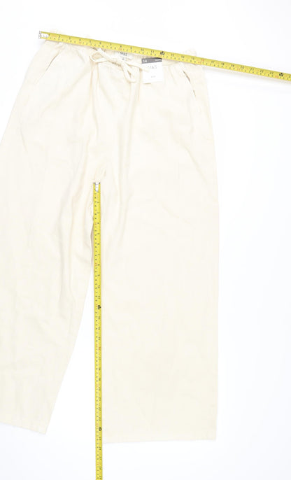 Marks and Spencer Womens Beige Cropped Wide-Leg Trousers Size 14