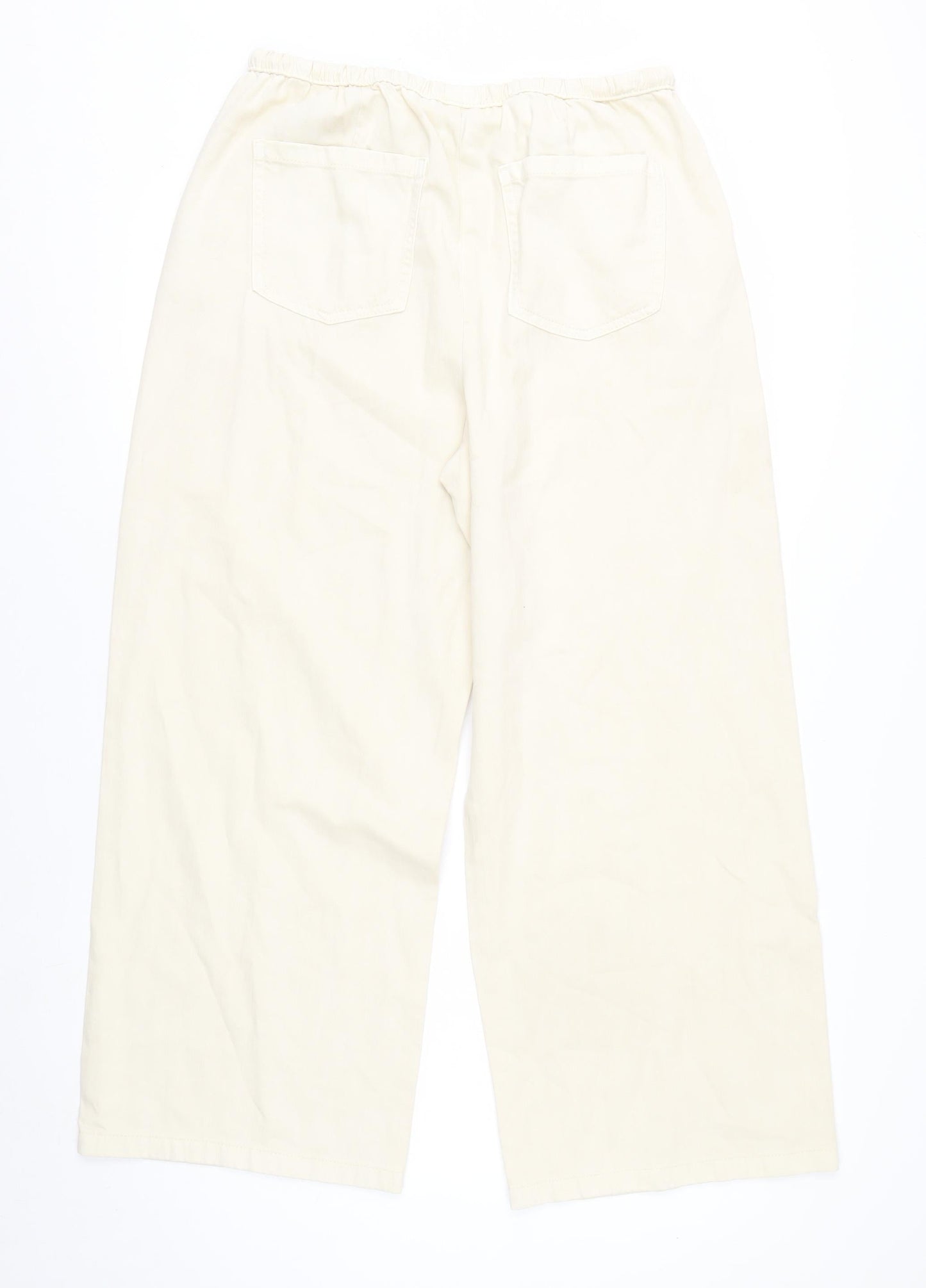 Marks and Spencer Womens Beige Cropped Wide-Leg Trousers Size 14