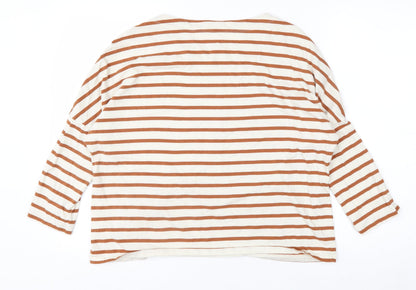 Seasalt Women’s Brown Striped Organic Cotton 3/4 Sleeve T-Shirt UK 14