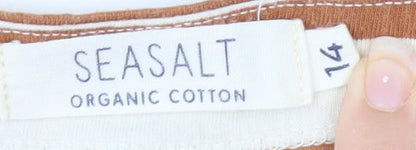 Seasalt Women’s Brown Striped Organic Cotton 3/4 Sleeve T-Shirt UK 14