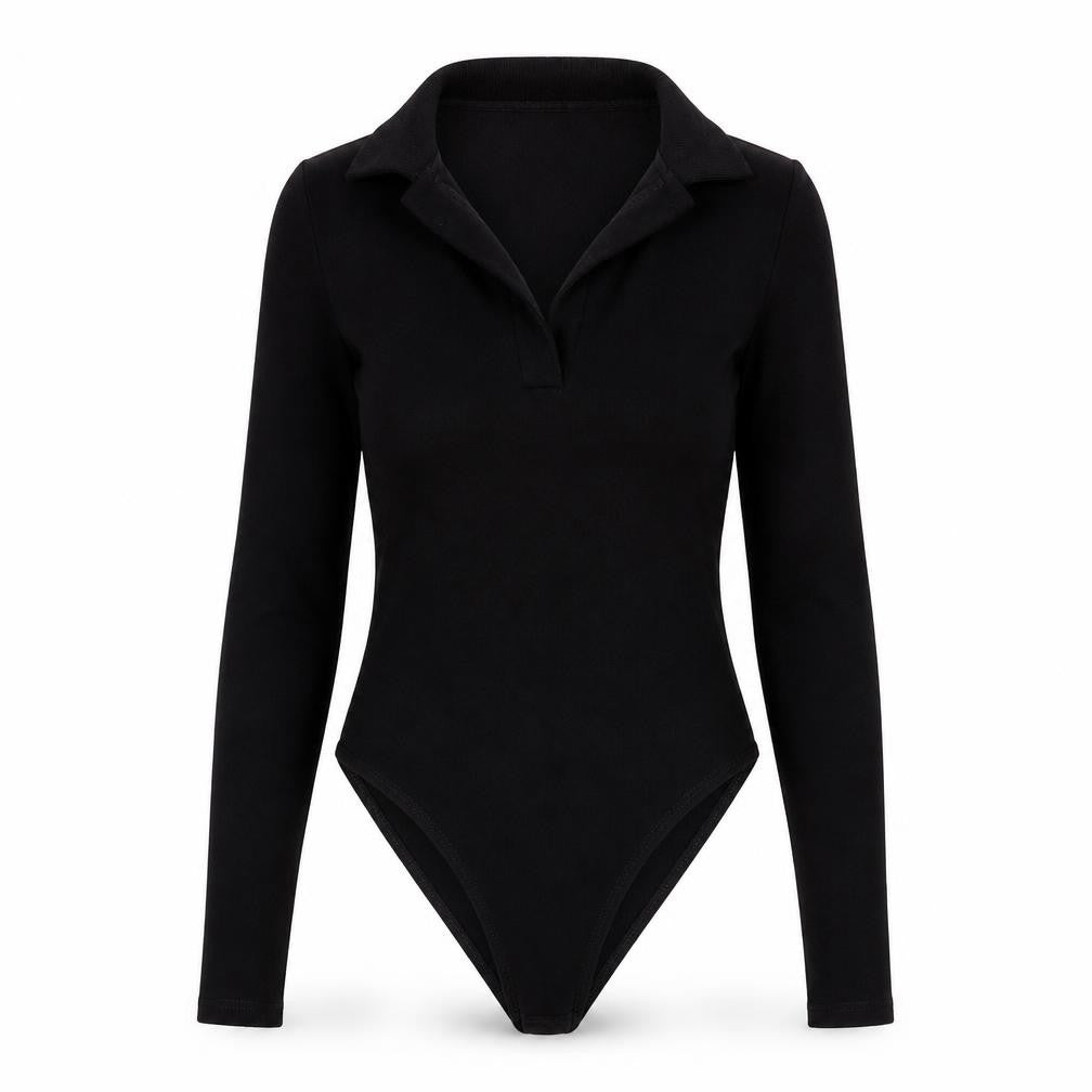 Zara Women Black Collared Long Sleeve Bodysuit Top Size S