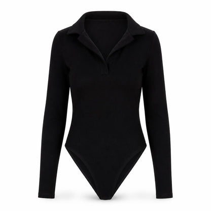 Zara Women Black Collared Long Sleeve Bodysuit Top Size S