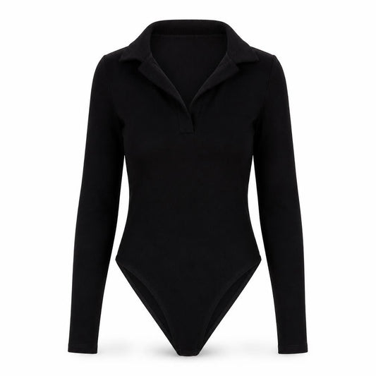 Zara Women Black Collared Long Sleeve Bodysuit Top Size S