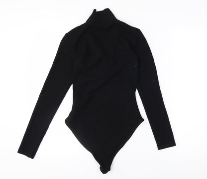 Zara Women Black Collared Long Sleeve Bodysuit Top Size S