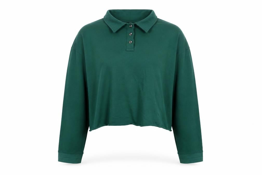 Topshop Women’s Green Cropped Long Sleeve Polo Shirt Size 12
