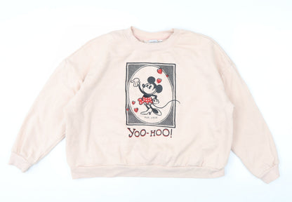 Disney Women Beige Minnie Mouse Crew Neck Pullover Sweatshirt Size 12/14