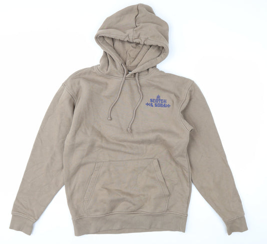 Scotch & Soda Men's Beige Pullover Hoodie S Graphic Logo Fleece