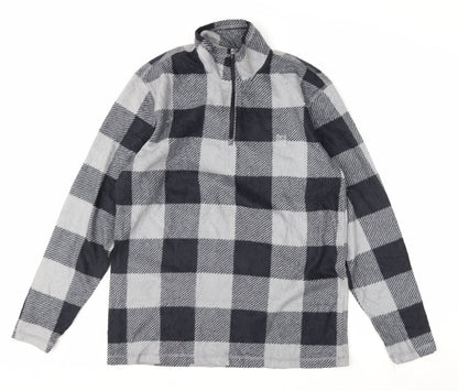 Chaps Men's Grey Check Fleece 1/4 Zip Pullover Sweatshirt M