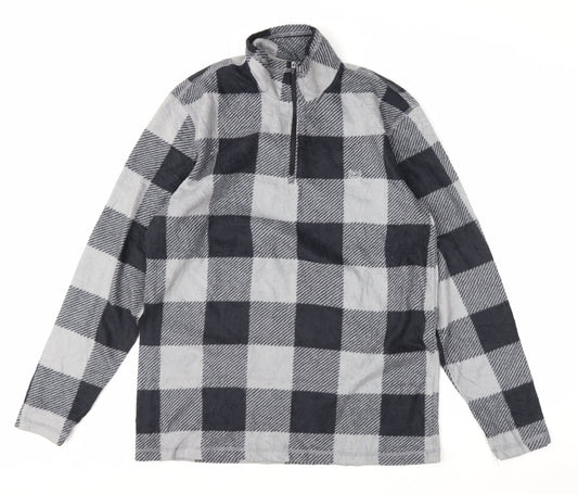 Chaps Men's Grey Check Fleece 1/4 Zip Pullover Sweatshirt M