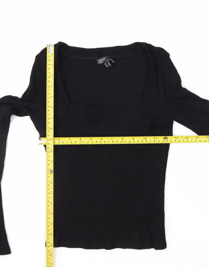 Nobody's Child Women's Black Ribbed Long Sleeve Square Neck Top Size 8