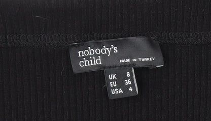 Nobody's Child Women's Black Ribbed Long Sleeve Square Neck Top Size 8