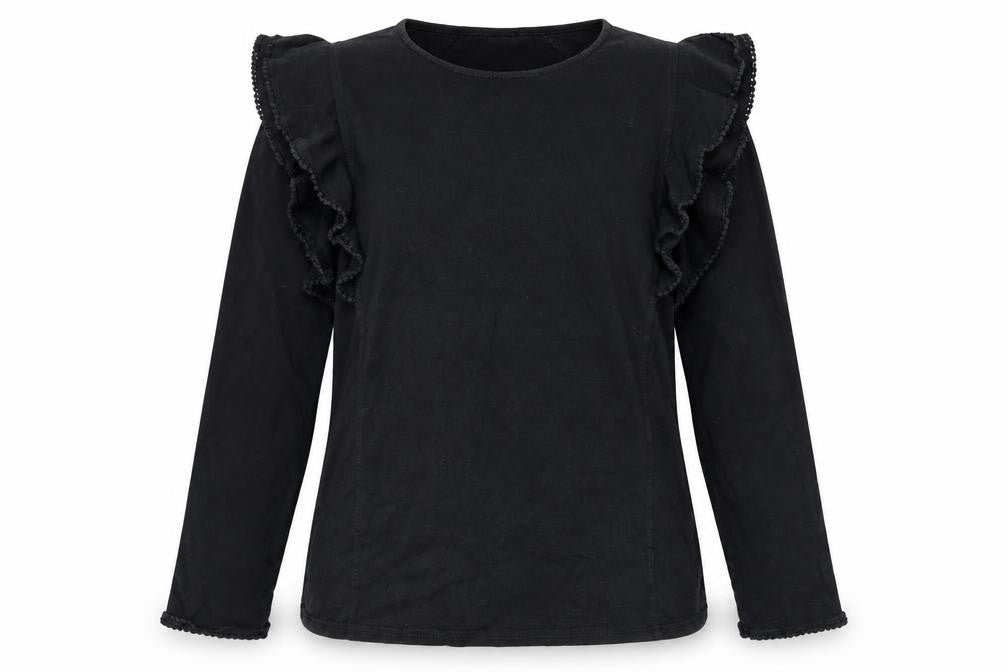 Marks and Spencer Womens Black Ruffle Long Sleeve Cotton Blouse Size 14
