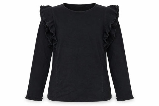 Marks & Spencer Womens Black Ruffle Long Sleeve Cotton Blouse Size 14