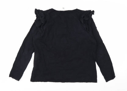 Marks and Spencer Womens Black Ruffle Long Sleeve Cotton Blouse Size 14