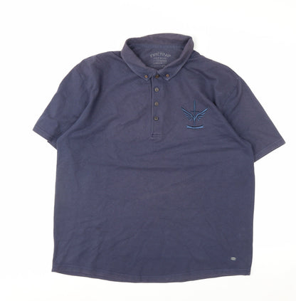 Firetrap Men's Blue 2XL Button-Down Collared Cotton Polo Shirt