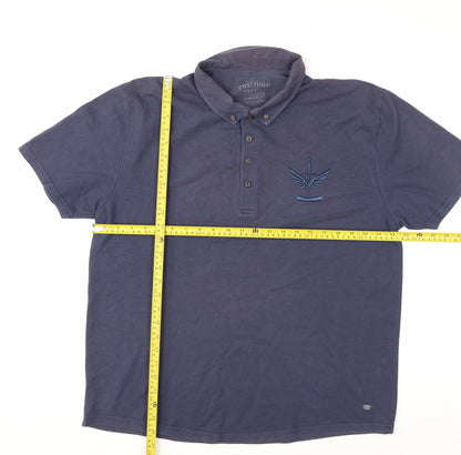 Firetrap Men's Blue 2XL Button-Down Collared Cotton Polo Shirt