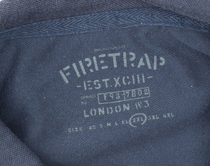 Firetrap Men's Blue 2XL Button-Down Collared Cotton Polo Shirt