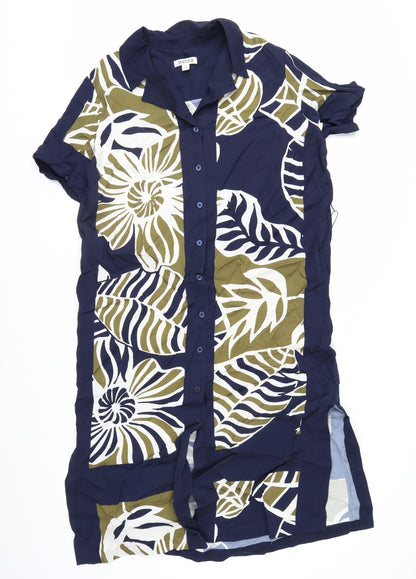 Jaeger Women’s Blue Tropical Shirt Dress Size 12 Midi Viscose