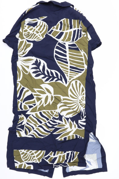 Jaeger Women’s Blue Tropical Shirt Dress Size 12 Midi Viscose