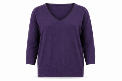 Marks & Spencer Per Una Women’s Purple V-Neck 3/4 Sleeve Knit Jumper Size 14