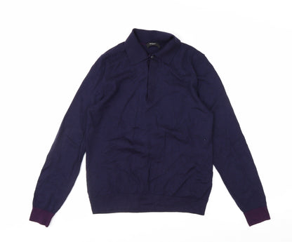 Paul Smith Men's Blue Merino Wool Collared Henley Jumper M