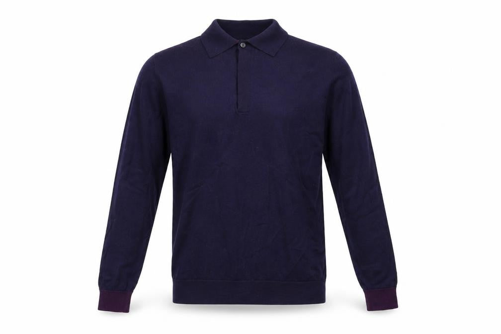 Paul Smith Men's Blue Merino Wool Collared Henley Jumper M