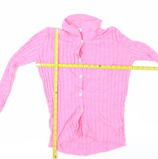Zara Women Pink Cotton Button-Up Collared Knit Top Size S