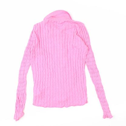 Zara Women Pink Cotton Button-Up Collared Knit Top Size S