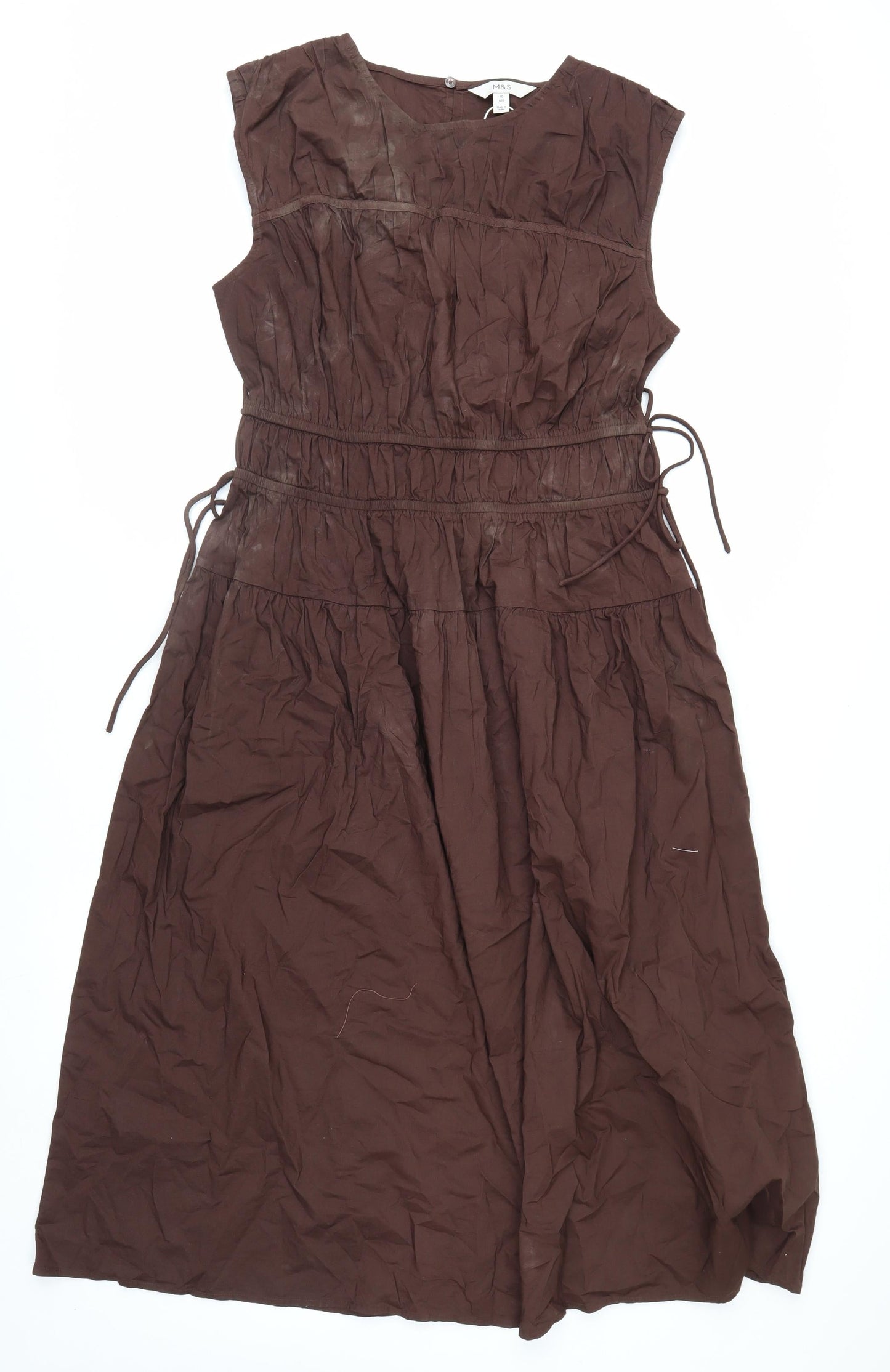 Marks and Spencer Women Brown Cotton A-Line Knee Length Dress Size 10