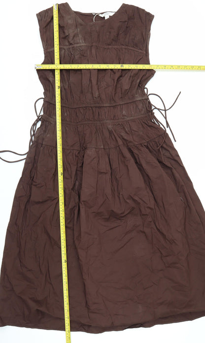 Marks and Spencer Women Brown Cotton A-Line Knee Length Dress Size 10