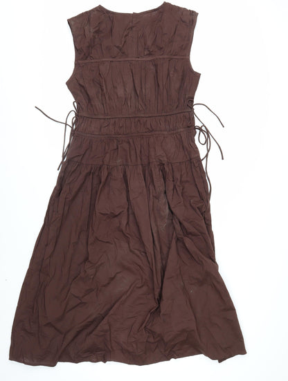 Marks and Spencer Women Brown Cotton A-Line Knee Length Dress Size 10