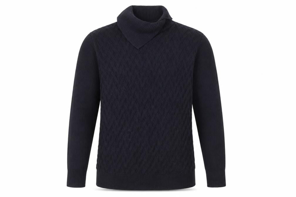 Lands' End Men's Black Cotton Roll Neck Cable Knit Jumper M