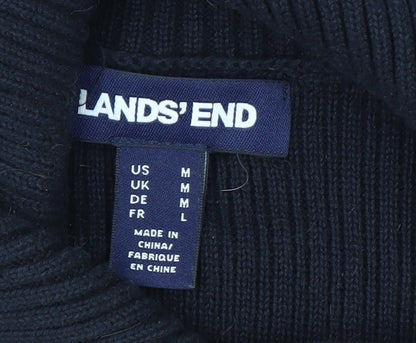 Lands' End Men's Black Cotton Roll Neck Cable Knit Jumper M