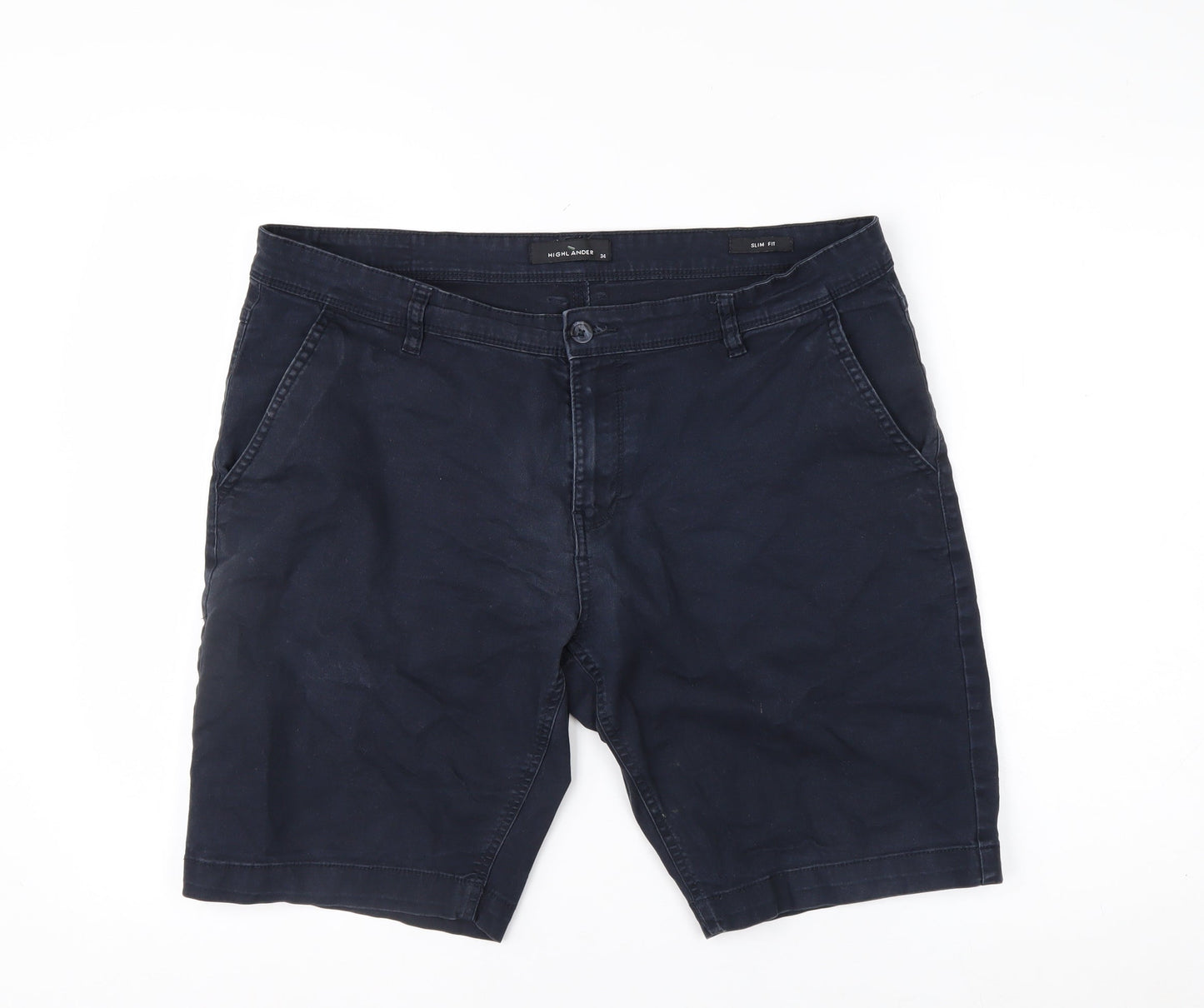 Highlander Men's Blue 34 Chino Shorts Slim Fit Cotton Blend