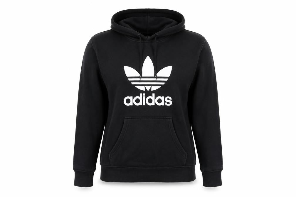 Front view of Adidas women’s black uk 8 pullover hoodie cotton logo hooded sweatshirt