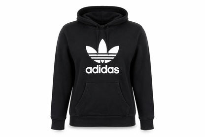 Front view of Adidas women’s black uk 8 pullover hoodie cotton logo hooded sweatshirt