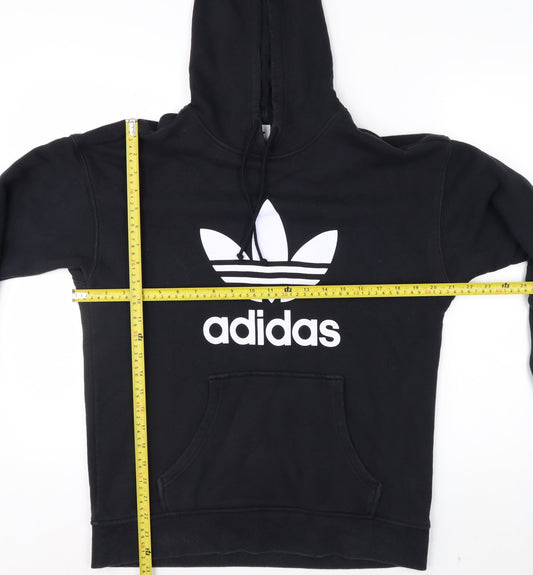 Adidas Womens Black UK 8 Pullover Hoodie Cotton Logo Hooded Sweatshirt