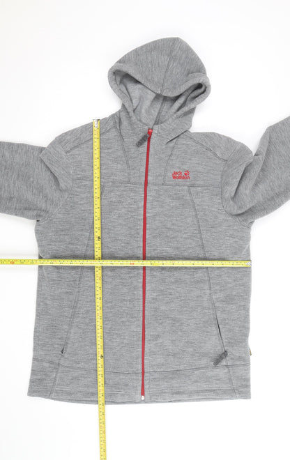 Jack Wolfskin Men Grey Full Zip Hooded Fleece Jacket Size L