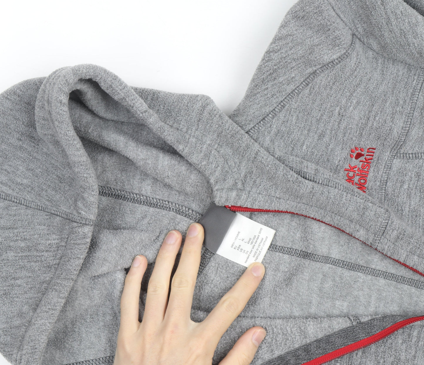 Jack Wolfskin Men Grey Full Zip Hooded Fleece Jacket Size L
