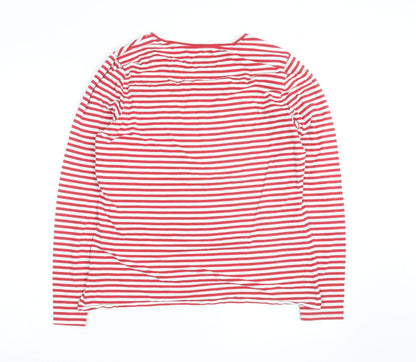 Lands' End Men's Red White Striped Cotton Long Sleeve Slim Fit Top M