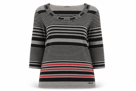 Maine New England Women's Grey Striped 3/4 Sleeve T-Shirt Size 22