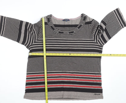 Maine New England Women's Grey Striped 3/4 Sleeve T-Shirt Size 22