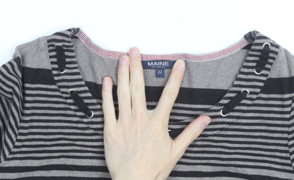 Maine New England Women's Grey Striped 3/4 Sleeve T-Shirt Size 22