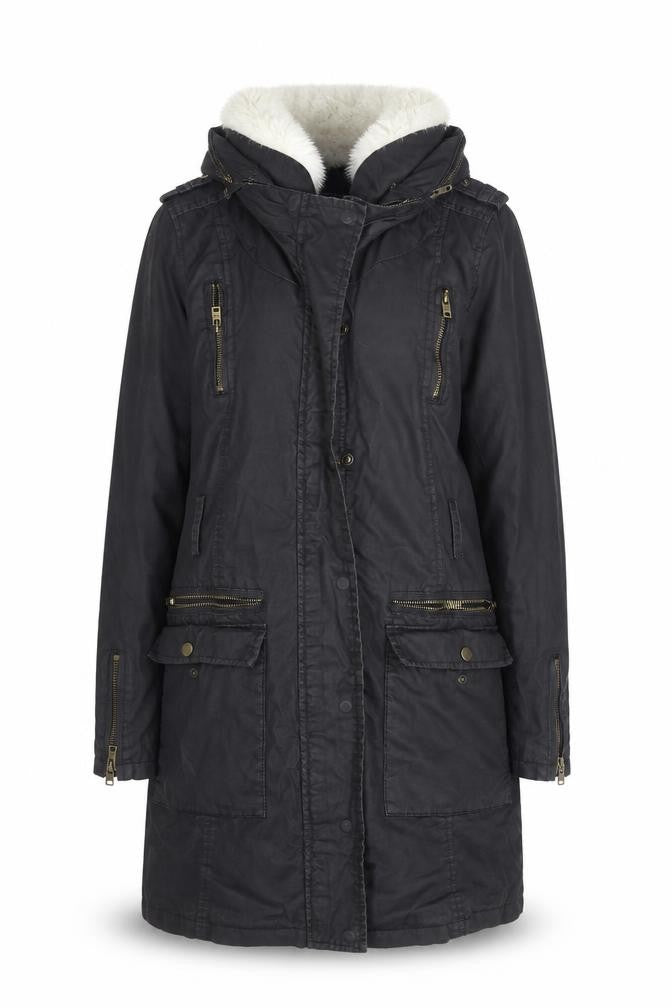 Mint Velvet Women's Black Faux Fur Trimmed Parka Coat Size 10