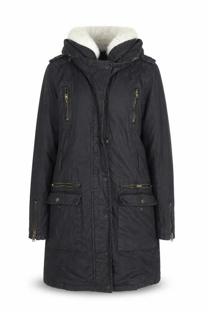 Mint Velvet Women's Black Faux Fur Trimmed Parka Coat Size 10